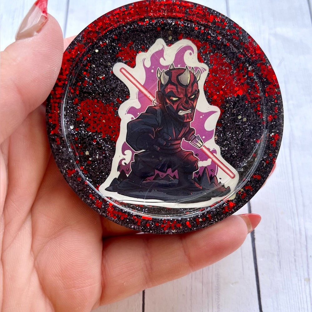 Small Darth Maul Resin Coaster – Handmade Red & Black Glitter Star Wars Villain